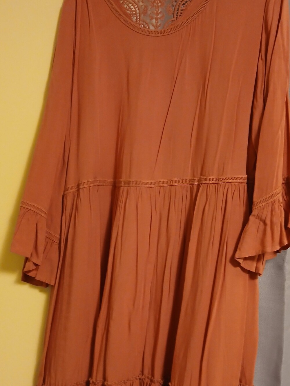 Umgee Rust Orange Long-Sleeve Tiered Boho Dress